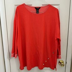 Women’s Ali Miles Boxy Lagenlook Tunic Top Size XL Coral Pink Button Details